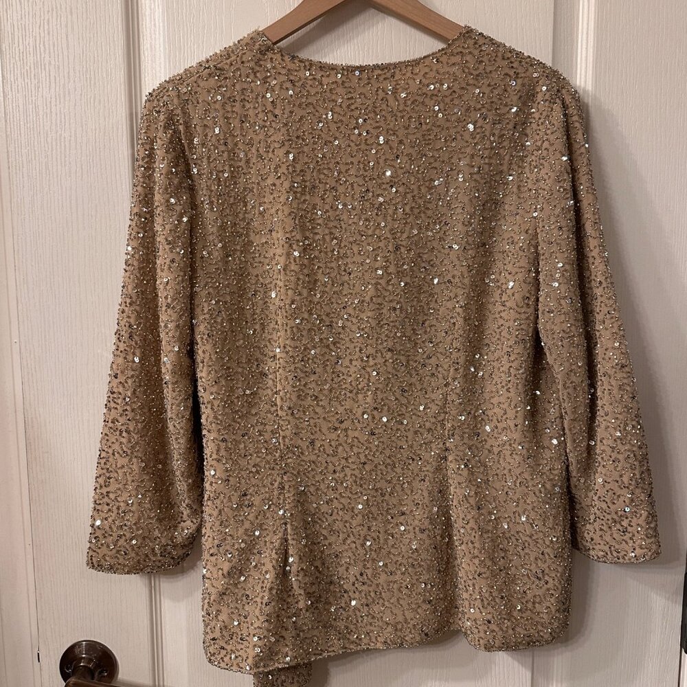Chadwicks | Sz 12 All Over Sequin Beaded Champagne Wrap Jacket Shell Evening - Picture 10 of 10
